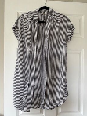 Madewell Striped Button-Front Shirt Dress in Navy/White